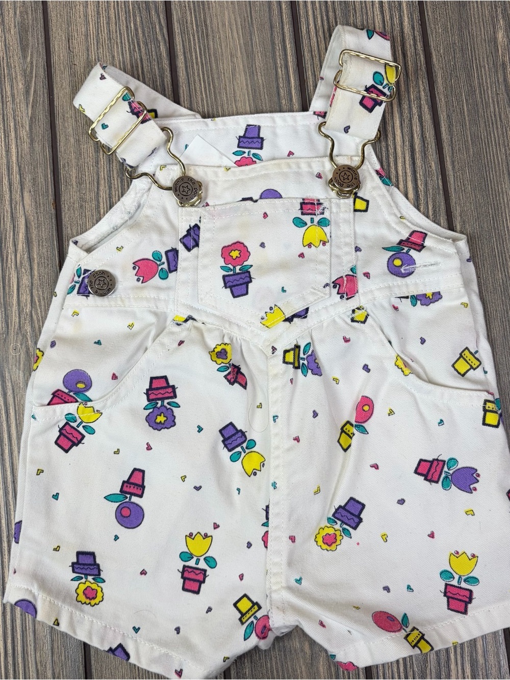 Vintage Y2K Sears Winnie the Pooh Size 12 Months White Denim Overalls Summer